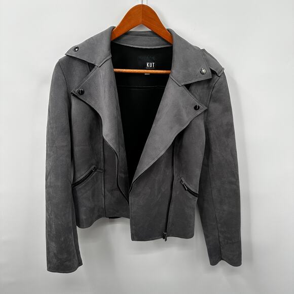 KUT FROM THE KLOTH Haddie Faux Suede Moto Jacket in Gray // S - Picture 13 of 15